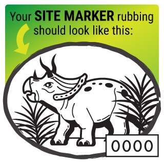 black and white illustration of a triceratops among tropical jungle plants